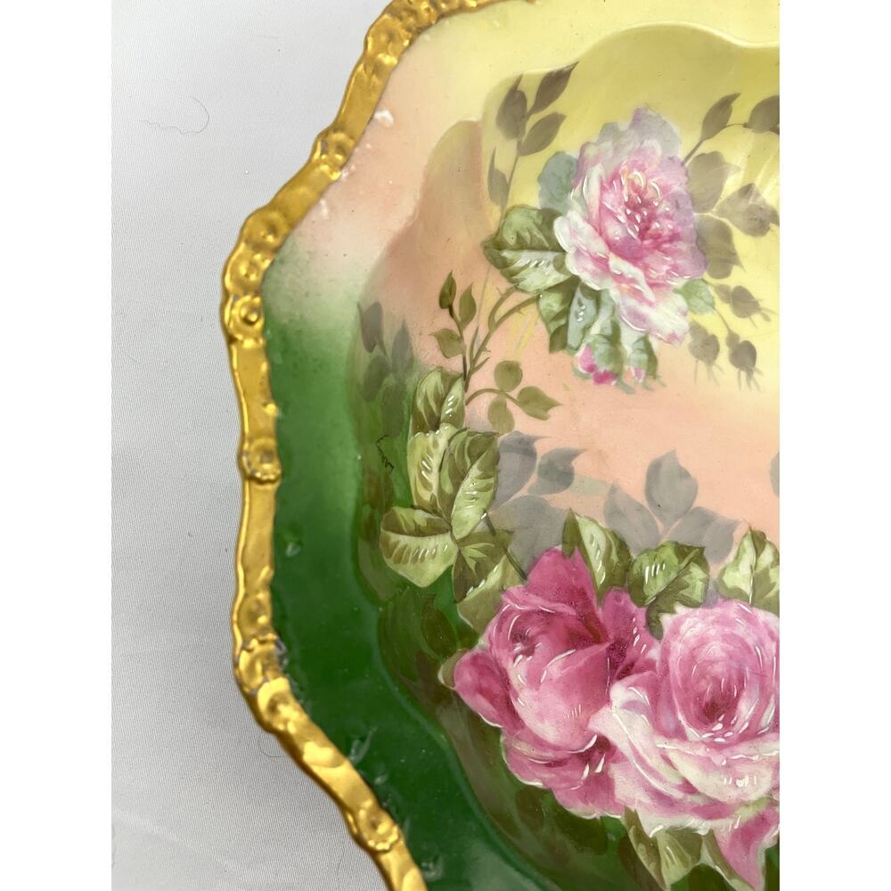 Antique Limoges Bowl France Handpainted Pink Roses Gold Accent Artist Signed VTG - Picture 3 of 15